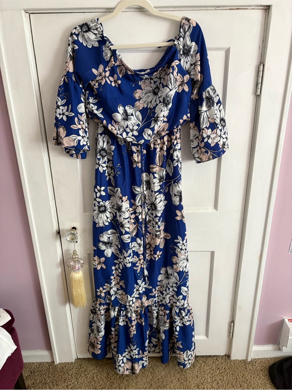 Eliza J Royal Blue Floral Tie-Waist Maxi Dress